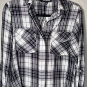 Sam Edelman Black and White Plaid Button Down Shirt